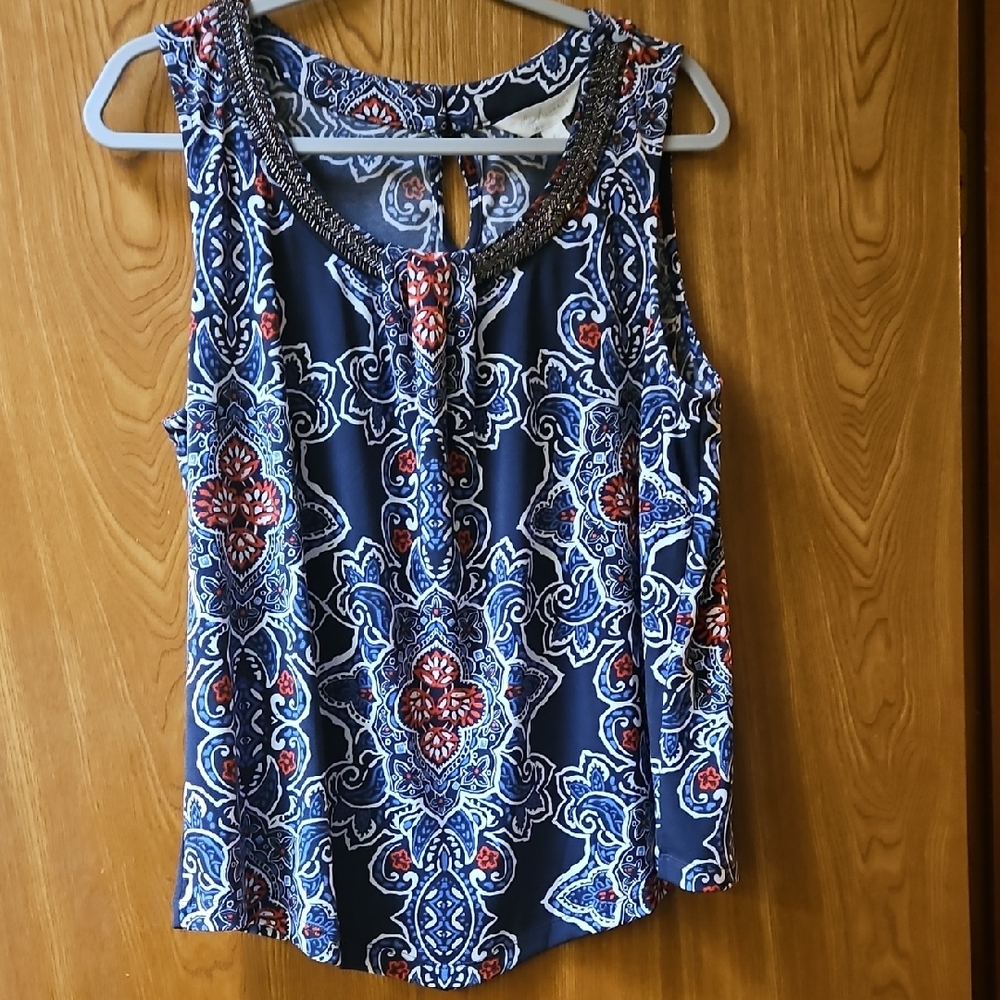 Magnolia Blue and Red Paisley Sleeveless Top